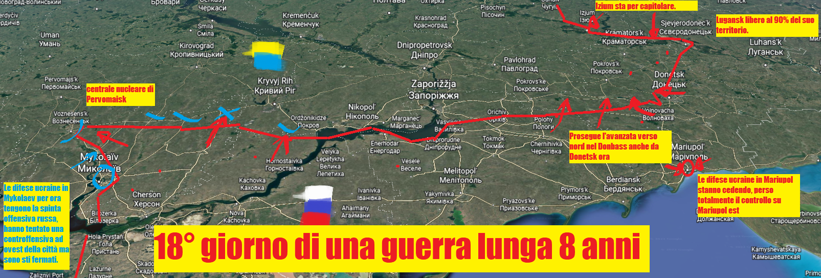 mappa ucraina con fronti guerra indicati