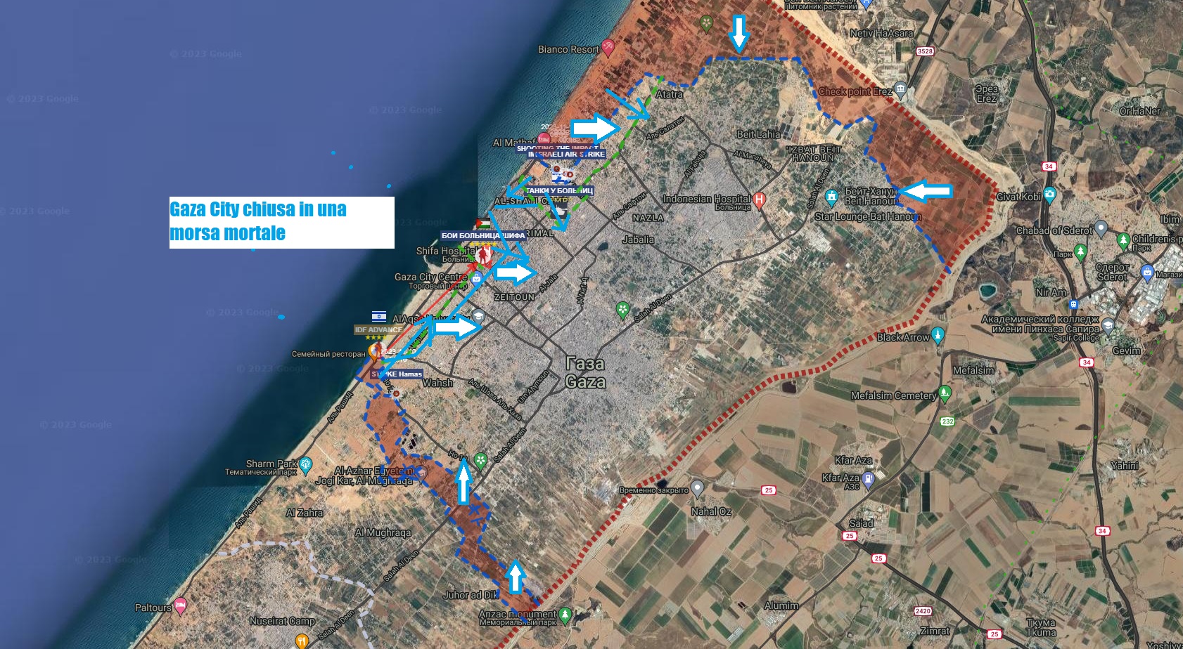 Gaza situazione conflitto al 12-11-23 mappa di libero uso